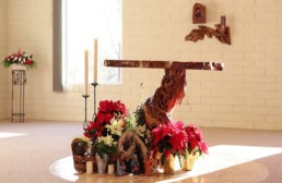 wooden altar with nativity scene
