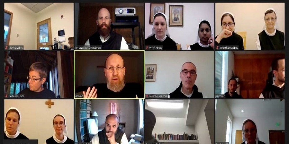 Junior Conference Online: Zoom screenshot of monk and nun participants