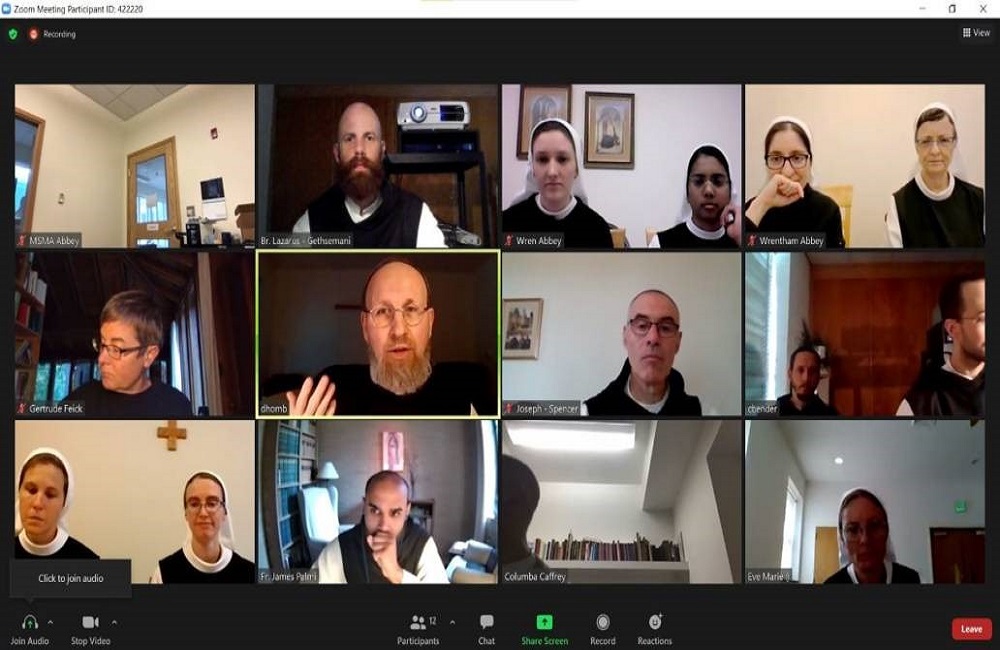 Junior Conference Online: Zoom screenshot of monk and nun participants