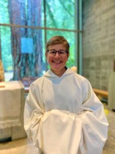 Sr. Gertrude smiling in White cowl