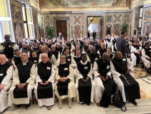 Trappist General Chapter Superiors assembled to with Pope Francis in Vatican Hall