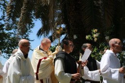 Monks in Eucharistic procession with monstrance