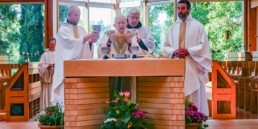 Newly Ordained priest concelebrate with bishop at Guadalupe Abbey