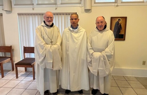 New monk Br. Phero of New Clairvaux with Abbot and Novice Director
